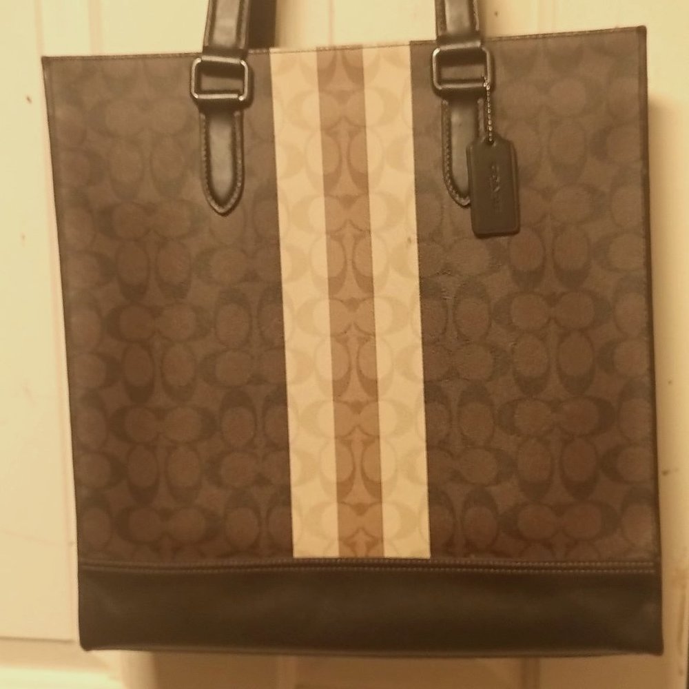 COACH Graham Structured Tote In Blocked Signature Canvas w Varsity Stripe